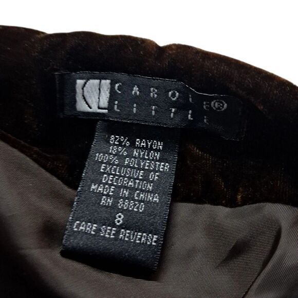 VTG Carole Little Skirt Womens 8 Brown Midi Velvet Beaded Whimsigoth Hippie Boho - Picture 3 of 12